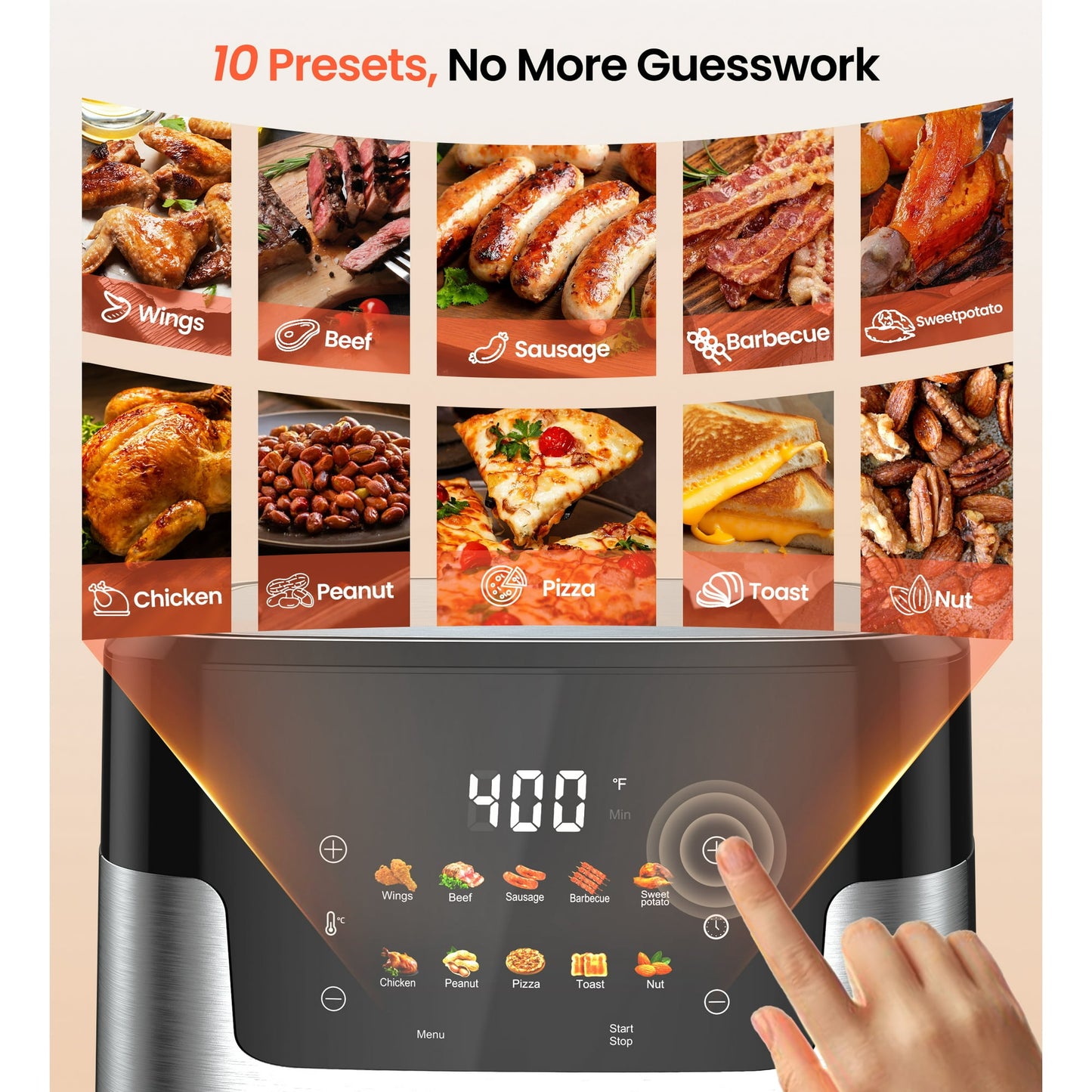 Suodoka 10 in 1 Air Fryer 6 Qt Capacity, Compact Countertop with Nonstick Basket, 400F Air Crisp