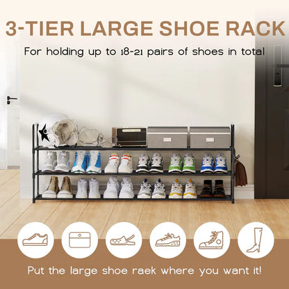 Riousery 3-Tier 56.7 Inch Shoe Rack for Entryway Closet, Shoe Storage Organizer Hold Up 25 Pairs Shoe, Extra Length Shoe Shelf, Black