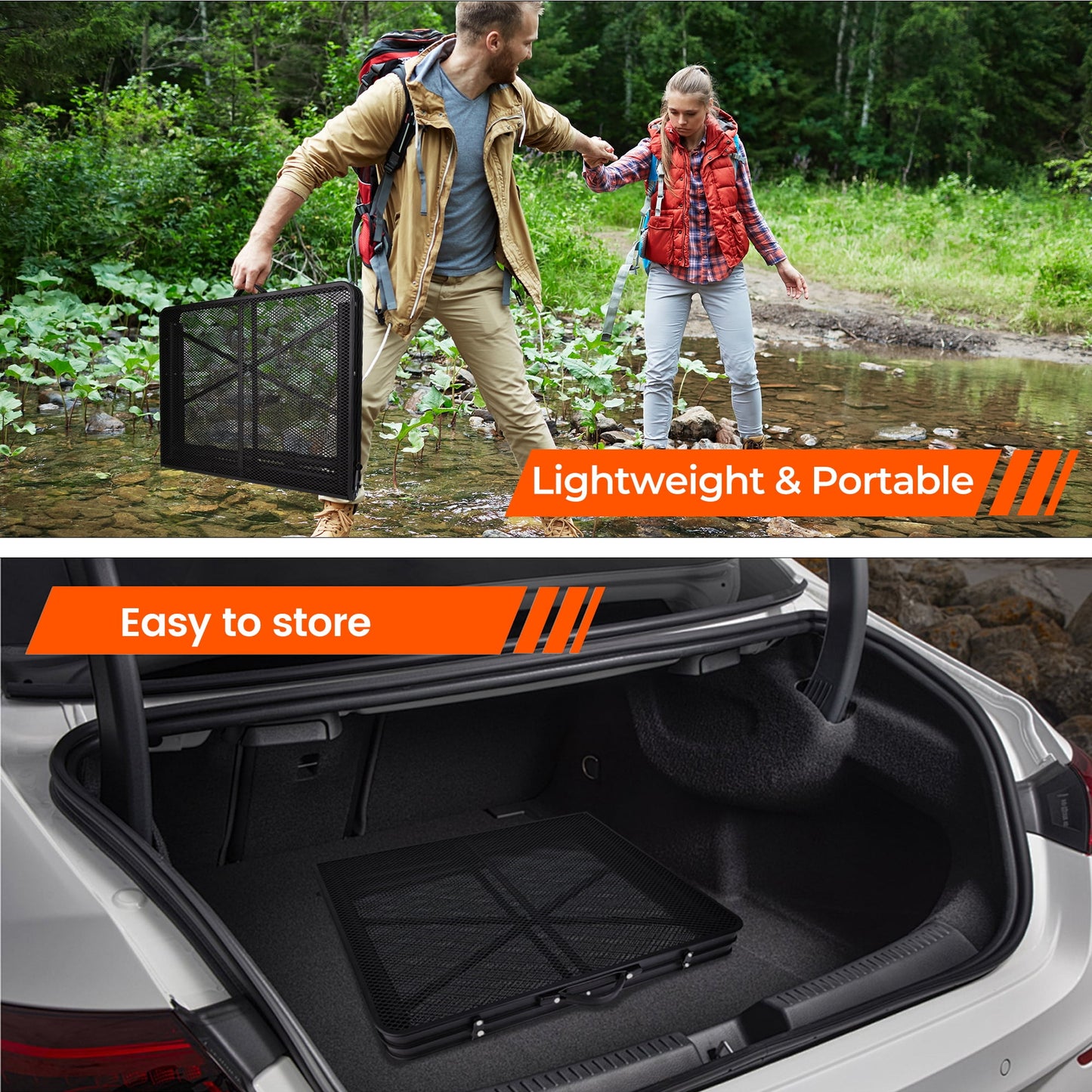 OHHANI Camping Table, Folding Grill Table 3Ft, Portable Outdoor BBQ & Picnic Table, Easy Storage, Black