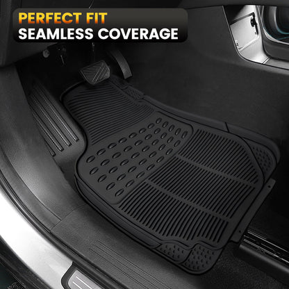 Floray 3-Piece All Weather Solid Rubber Trimmable Front and Rear Universal Car Van Truck Floor Mats Set