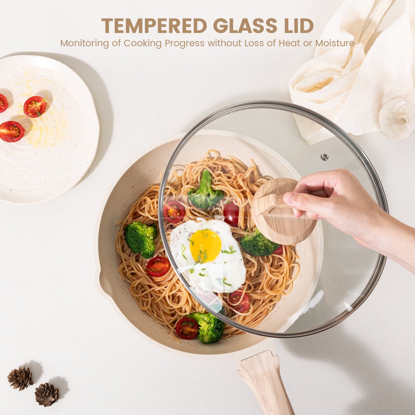 Younghome 14 Pcs Nonstick Pots and Pans Cookware Set, Kitchen Cooking Sets Easy Clean, Beige Granite