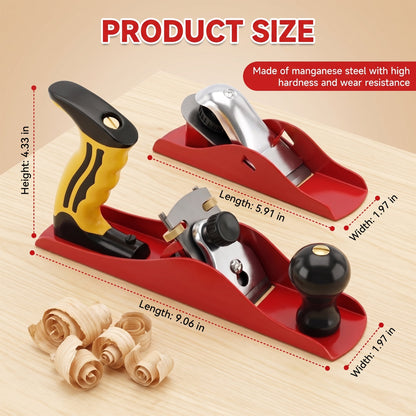 OHHANI Adjustable Metal Wood Hand Plane with Carbon Steel Blade, Professional Planer for Woodworking and DIY, Red
