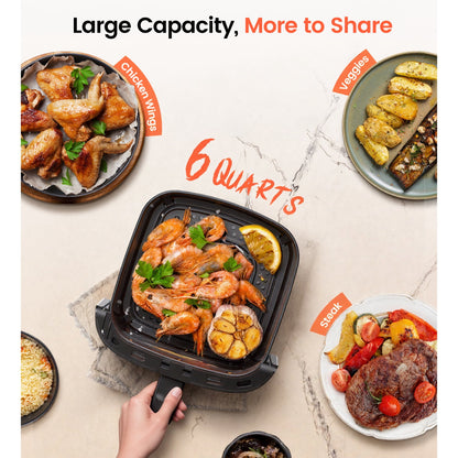 Suodoka 10 in 1 Air Fryer 6 Qt Capacity, Compact Countertop with Nonstick Basket, 400F Air Crisp