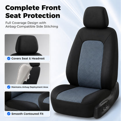 FLORAY Universal Car Seat Covers Full Set, 3D Breathable Mesh Auto Seat Protectors for Sedans & Compact SUVs, Airbag Compatible, Black & Gray