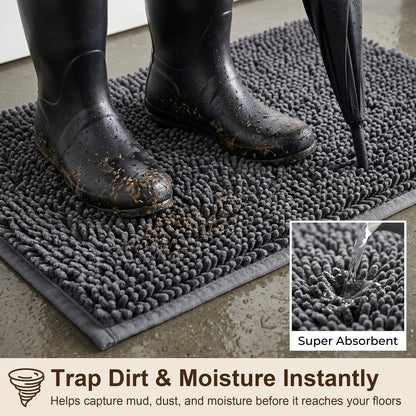Riousery Indoor Door Mat, Super Absorbent Chenille Entryway Rug with Non-Slip Hot Melt Backing, Machine Washable Mud Mat for Entryway, Bathroom, Pet Area, Gray, 20" x 31.5"