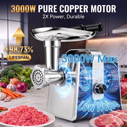 Casualife Electric Meat Grinder & Slicer, Multifunctional Food Processor, 5 Slicing Cones, 3 Molds (Includes Kibbeh) & 2 Blades
