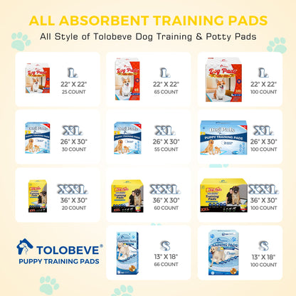 Tolobeve Dog Training Pads, XXL, 30 in x 36 in, 100 Count Disposable Dog Puppy Pee Pads