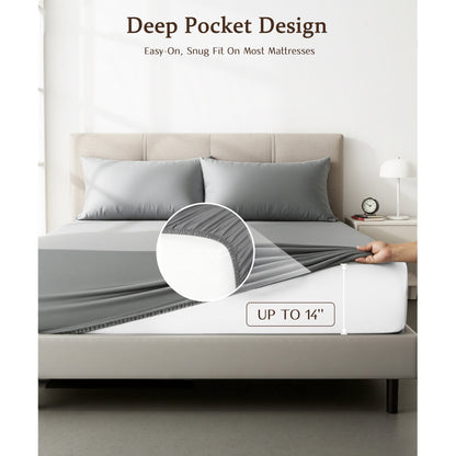 YGXNEWER Full Size 4 Piece Sheet Set, Comfy Breathable Cooling Bed Sheets Set, Hotel Luxury Bedding, Deep Pockets, Ultra-Soft, Wrinkle Free, Grey