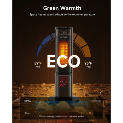 NFTIGB 24 inch Space Heater with Flame Effect, 1500W Ceramic Heater with Thermostat, PTC Heater for Indoor, 12H Timer & Remote, for Office, Bedroom, Living Room, New