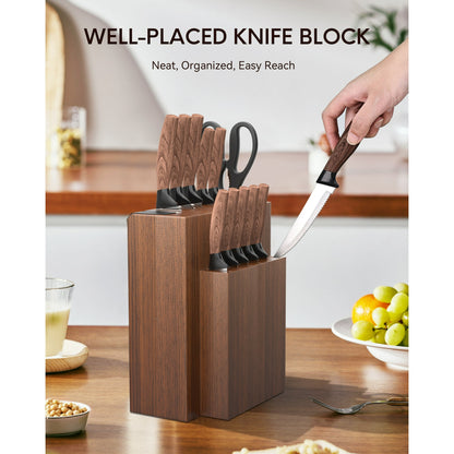 Younghome Kitchen Chef Knife Set, 13 Pcs High Carbon Stainless Steel Sharp Knife Set with Block Built-in Sharpener, Razor-Sharp