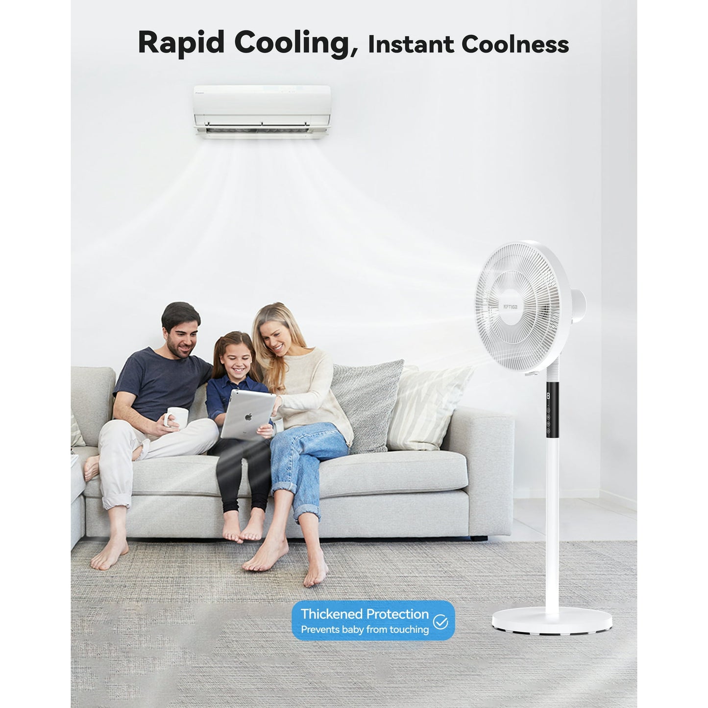 NFTIGB Oscillating Pedestal Fan, 7 Blades 3 Speeds 9H Timer Standing Floor Fan with Remote,White New