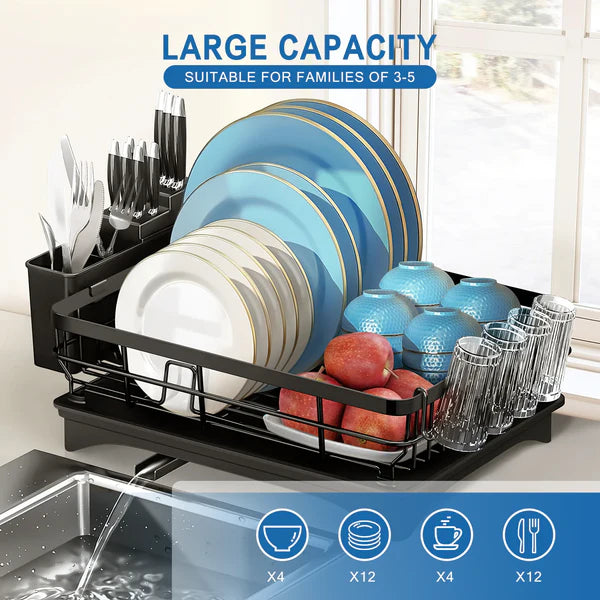 Riousery Dish Rack Dish Drainers for Kitchen Counter, Dish Drying Rack Drain Board Set with Utensil Holder, Cup Holder, Kitchen Dishes Storage and Organizers