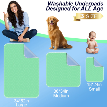 BOKYAN Washable Bed Pads 4 Pack 34"x36", Reusable Incontinence Underpads with Extra Heavy Absorbency for Diaper Changing, Pee Pads, Puppy Pads, Waterproof Sofa and Floor Protector, Green and Blue