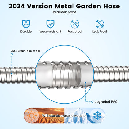 OHHANI Stainless Steel Hose, 50 ft x 5/8", Garden Hose with 10-Function Sprayer, No Kink