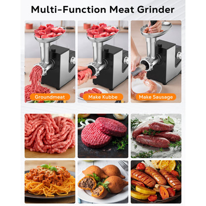 Casualife Electric Meat Grinder and Sausage Stuffer, 2000W Max, with 2 Blades, 3 Plates, Tubes and Kubbe Kit