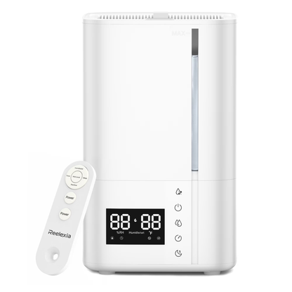Reelexia 6L Cool Mist Humidifiers for Large Room, Home Ultrasonic Humidifier with Humidistat, Sleep Mode, Night Light, Aroma Tray,White