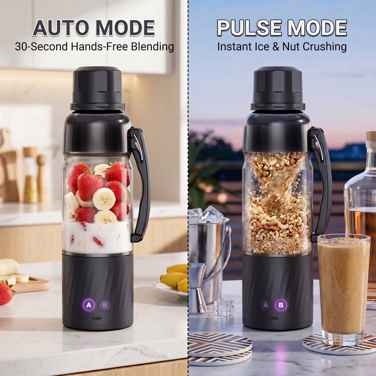 Casualife 22oz Portable Blender for Shakes and Smoothies, BPA-Free Personal Juicer with Pulse Mode, 6-Leaf Blades & Nut Grinder Cup