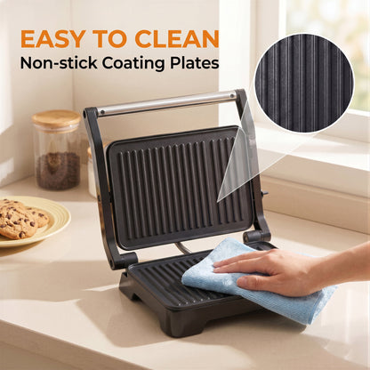 Casualife Electric Panini Press Grill, 180° Opening Non-Stick Sandwich Maker, 2-Slice Grill Press for Burgers, Steaks, Bacon, Breakfast Sandwiches