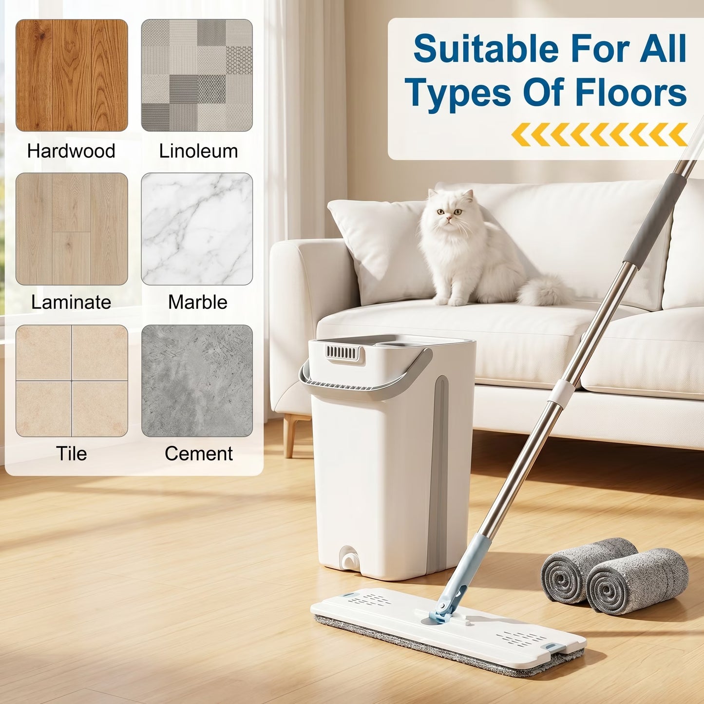FVSA Reusable Mop Pads Refills, Floor Mop and Wet Mop Pads for Wet Jet, 12.99" x 4.72" 6 Pack Washable for All Floors