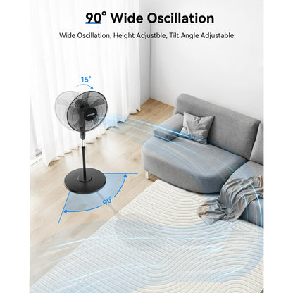 NFTIGB 16'' Oscillating Pedestal Fan w/Remote and Timer, 12 Speeds,Adjustable Height Floor Fan New