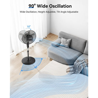 NFTIGB 16'' Oscillating Pedestal Fan w/Remote and Timer, 12 Speeds,Adjustable Height Floor Fan New