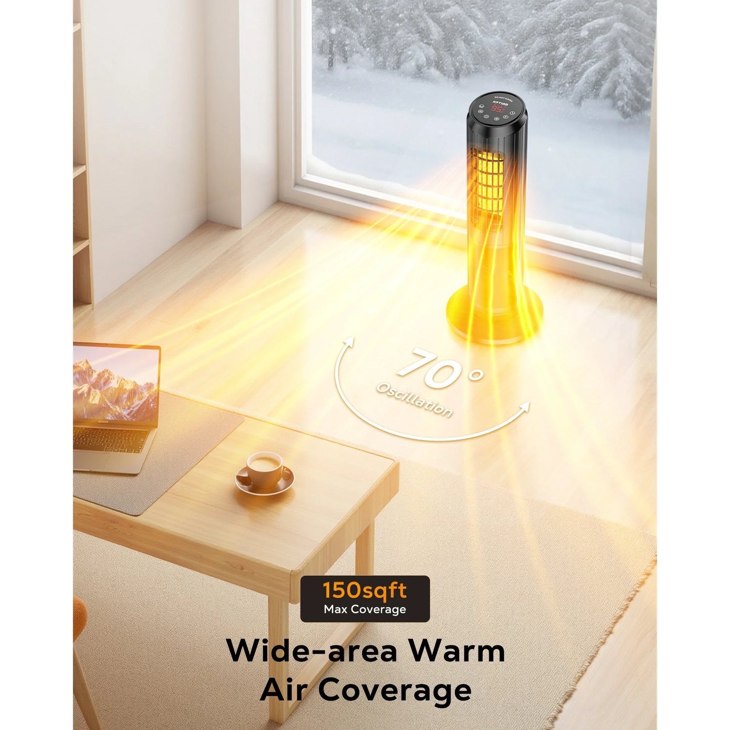 NFTIGB 24 inch Space Heater, 1500W Quiet Oscillating Ceramic Heater for Large Room, PTC Electric Heater with Realistic 3D Flame Effect, Remote Control, Thermostat, for Office, Bedroom, Indoor Use