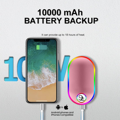 Madala Hand Warmers Rechargeable, 7 Changing Colors Lights Electric Hand Warmers 10000Mah, Electric Portable Pocket Heater, Hunting, Camping- Rose Gold