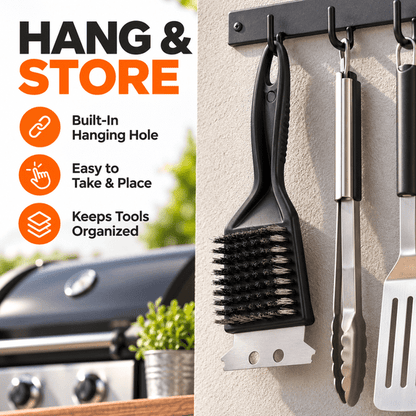 GigBu 8.6" Heavy Duty BBQ Grill Brush and Scraper, Stainless Steel Wire Cleaner, Black/Silver