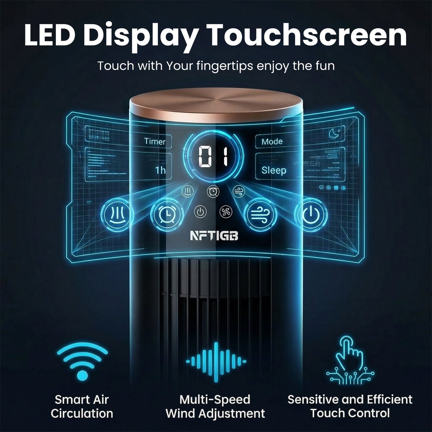 NFTIGB 36'' Tower Fan with Remote, 70° Oscillating Bladeless Floor Fan for Bedroom, 3 Modes, 12H Timer, Digital Display, Black