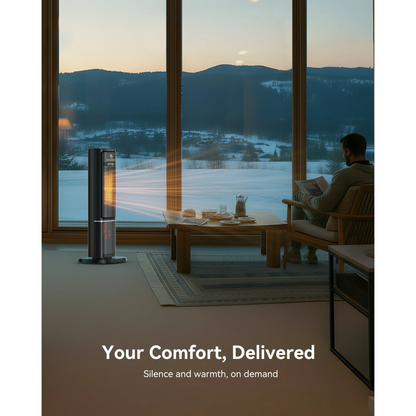 NFTIGB 24 inch Space Heater with Flame Effect, 1500W Ceramic Heater with Thermostat, PTC Heater for Indoor, 12H Timer & Remote, for Office, Bedroom, Living Room, New