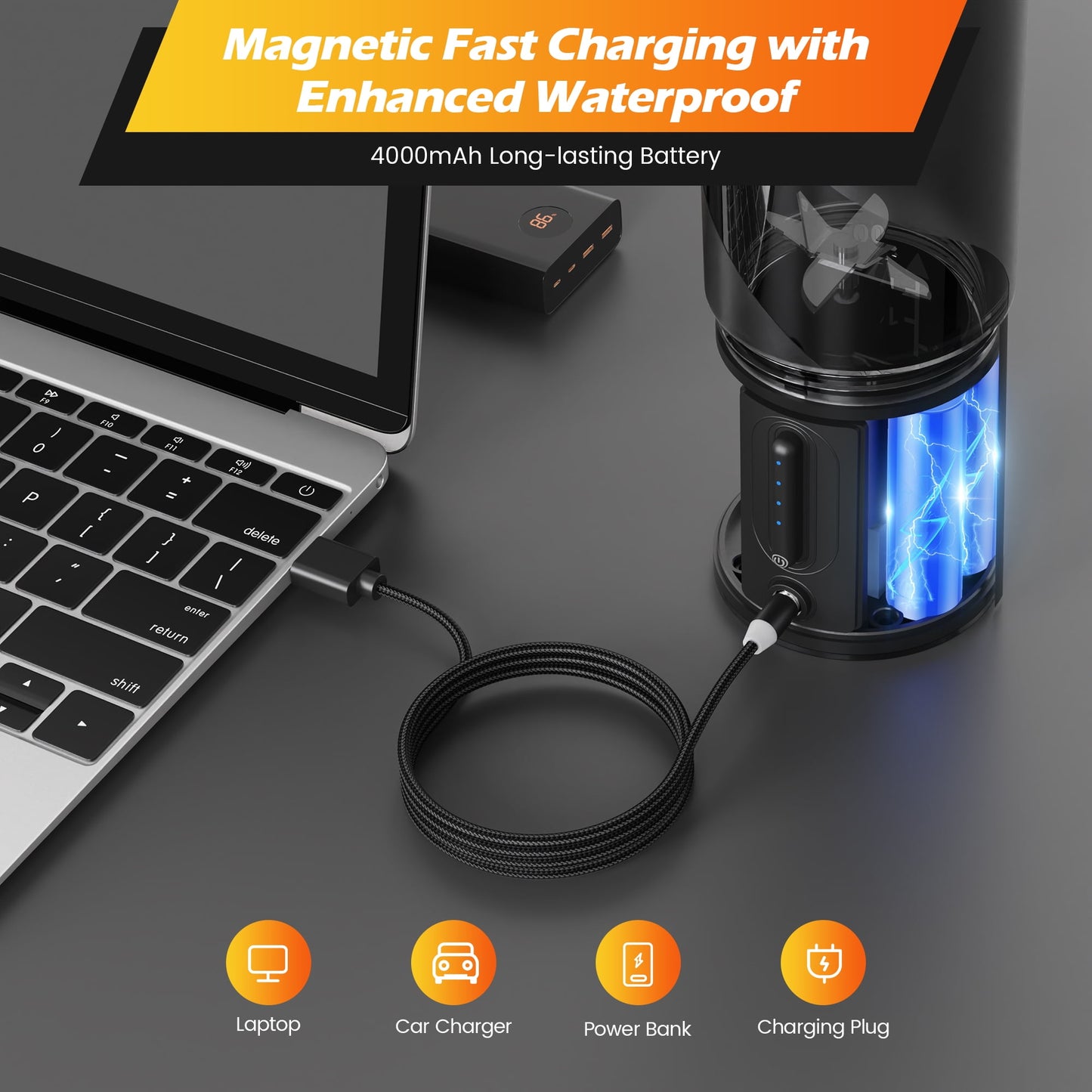 Suodoka 16 oz Personal Portable Blender for Shakes Smoothies, Magnetic USB Rechargeable, Mini Juicer Mixer with Handle Lid, Black