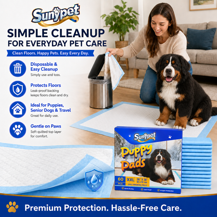 Sunypet Puppy Pads Disposable Dog Potty Training Pads, Quick Dry, Ultra Absorbent, XXL 36" x 36", 60ct