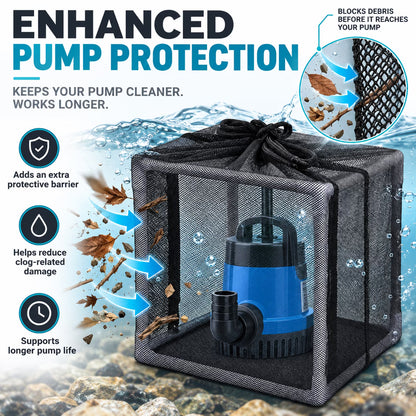 GONCON Pond Filter Bag Anti Clogging Mesh Water Pump Barrier Bag Outdoor Pond Pump Filter Basket Box Cover with 12 Connecting Rods for Waterfalls Fountains and Gardens, 10.00x10.00x10.00 Inches