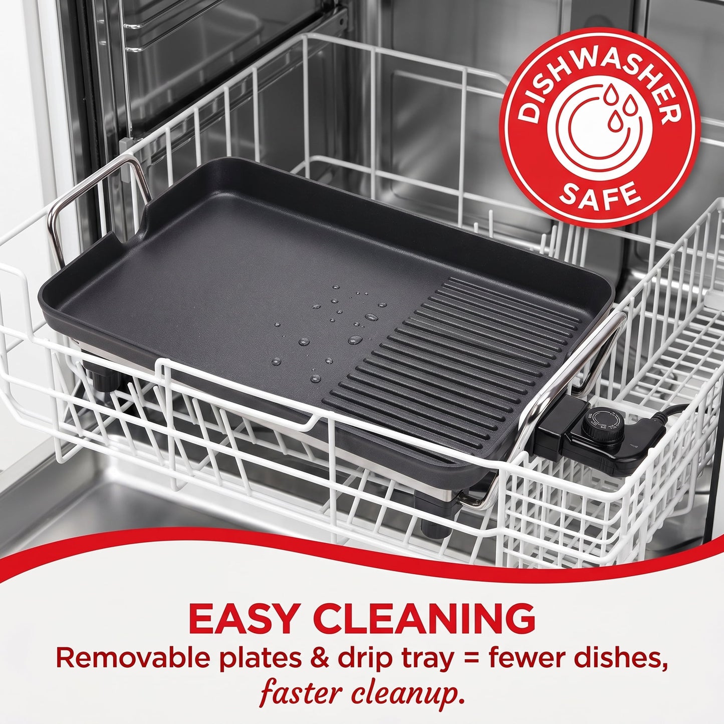 CASUALIFE 2-in-1 Electric Griddle & Indoor Grill, Non-Stick Large Cooking Surface with 5 Adjustable Temperature Controls for Pancakes, BBQ and Burgers, Black