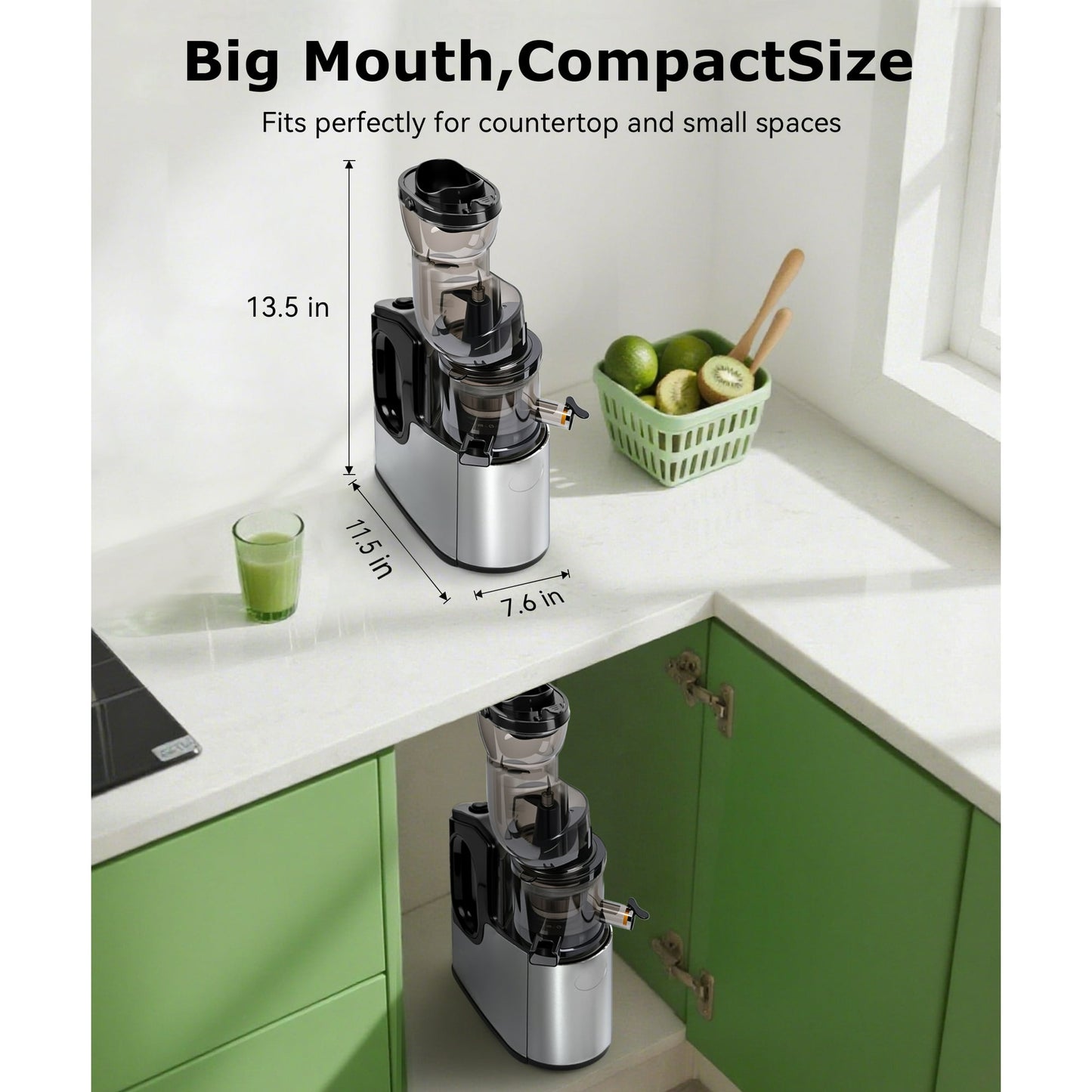 Casualife Cold Press Juicer, 800W Masticating Juicer with 5.4" Wide Feed Chute, High Juice Yield, Easy to Clean, Black