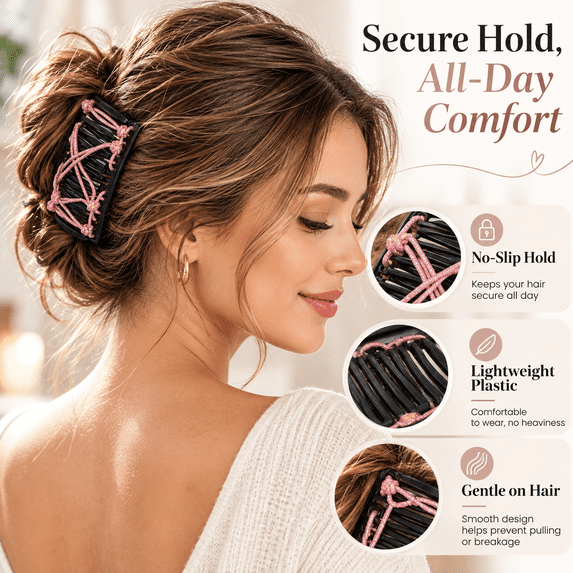 GigBu 6-Pack Magic Hair Combs for Women, Stretchy Double Comb Adjustable Clips, Multicolor, 2.9"