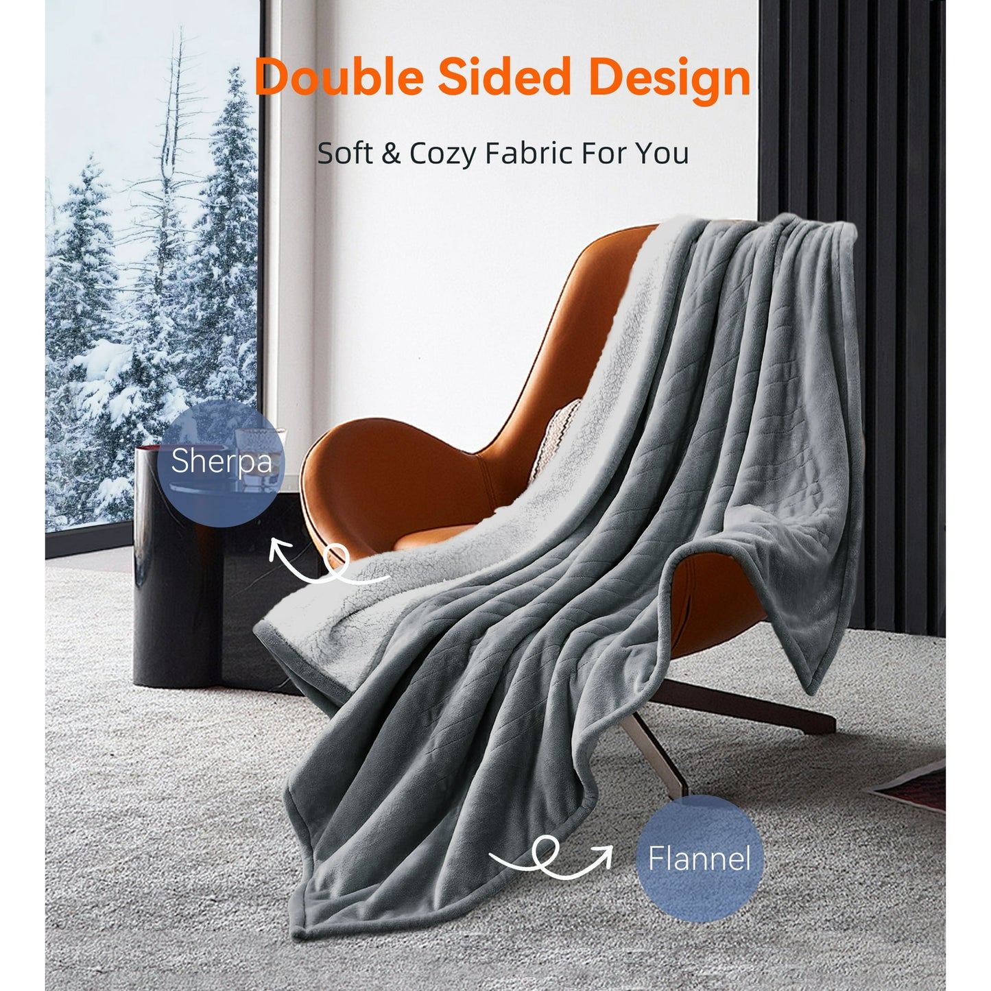 YGXNEWER 50" x 60" Electric Heated Blanket with 10 Heating Levels & 1-8H Auto-off, Machine Washable Flannel & Sherpa, Gray & White