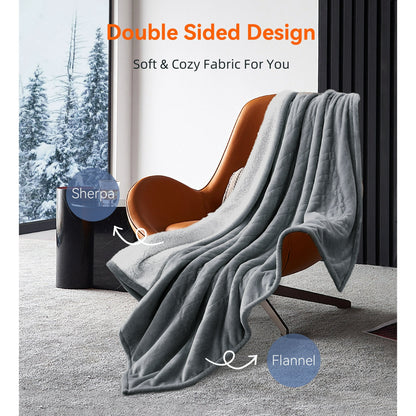 YGXNEWER 50" x 60" Electric Heated Blanket with 10 Heating Levels & 1-8H Auto-off, Machine Washable Flannel & Sherpa, Gray & White