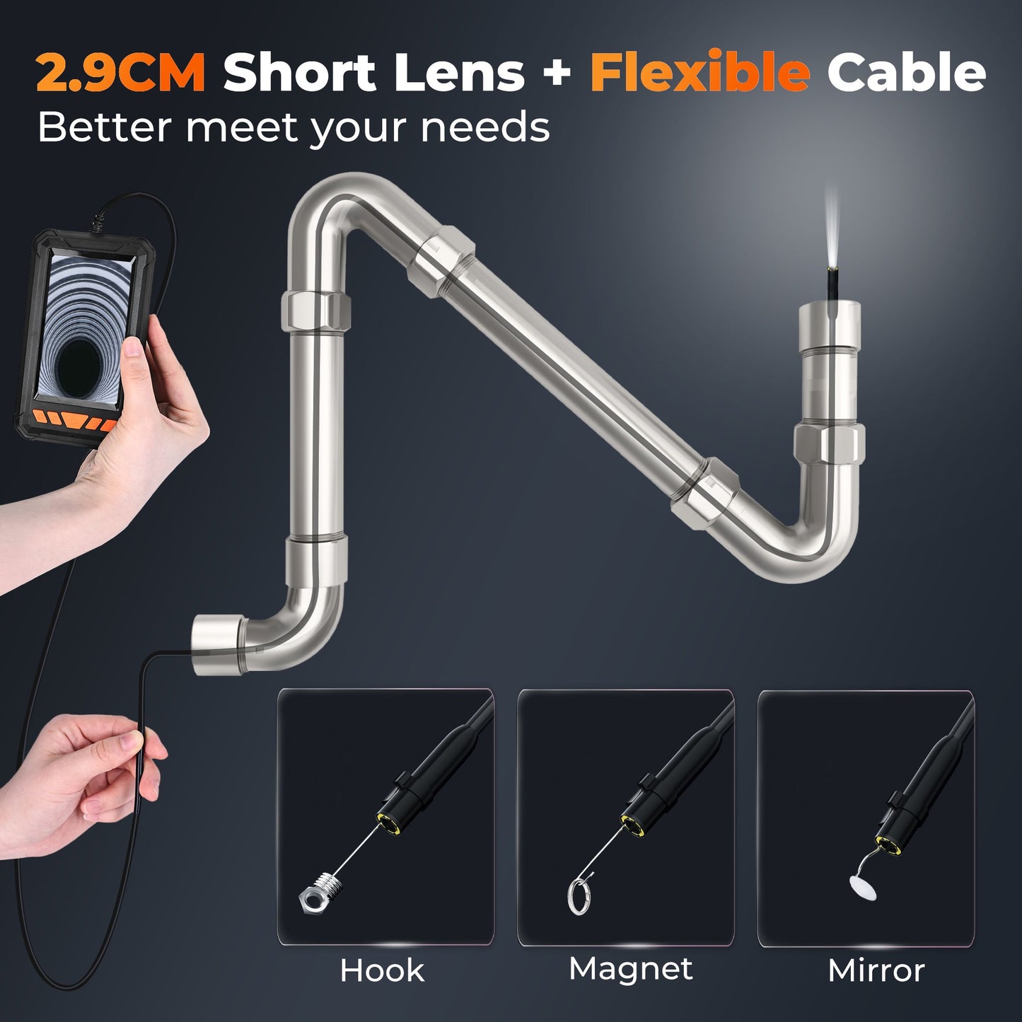 Floray 1080P HD Borescope Endoscope Camera with Light, IP67 Waterproof Snake Camera, 16.5ft Cable, 2600mAh Battery Long Lasting