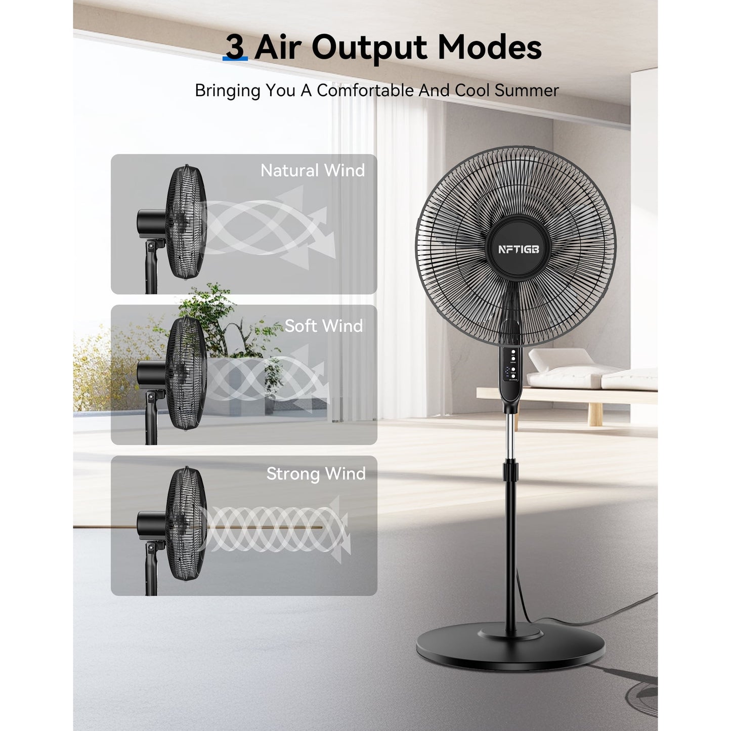 NFTIGB 16'' Oscillating Pedestal Fan w/Remote and Timer, 12 Speeds,Adjustable Height Floor Fan New