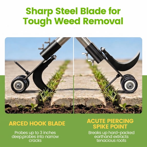 OHHANI 47.2 in Crack Weeder with Wheels, Stainless Steel Manual Crevice Weeding Tool for Patio Paver Deck Driveway Garden
