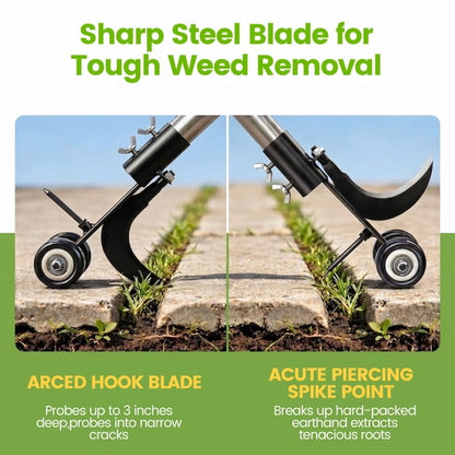 OHHANI 47.2 in Crack Weeder with Wheels, Stainless Steel Manual Crevice Weeding Tool for Patio Paver Deck Driveway Garden