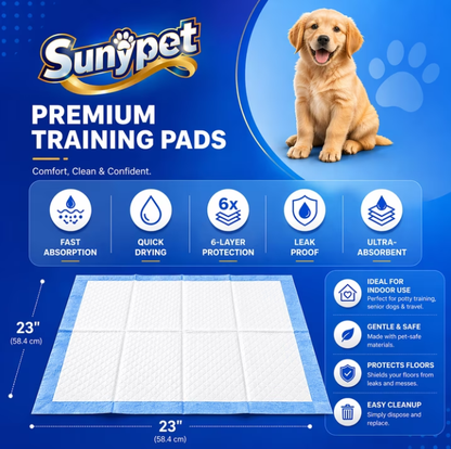 Sunypet Puppy Pads Disposable Dog Potty Training Pads, Quick Dry, Ultra Absorbent, L 23"x23", 100ct