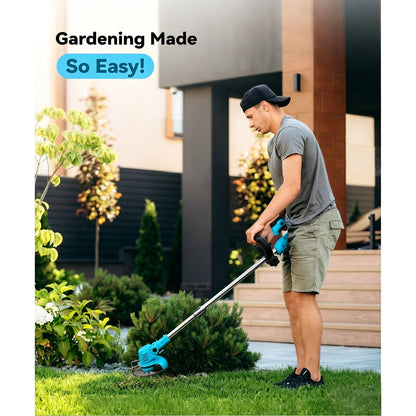 HOTREE 21V Cordless Electric String Trimmer & Weed Wacker Edger, 2x 2.0Ah Batteries, 3 Blades & Adjustable Handle for Yard Care