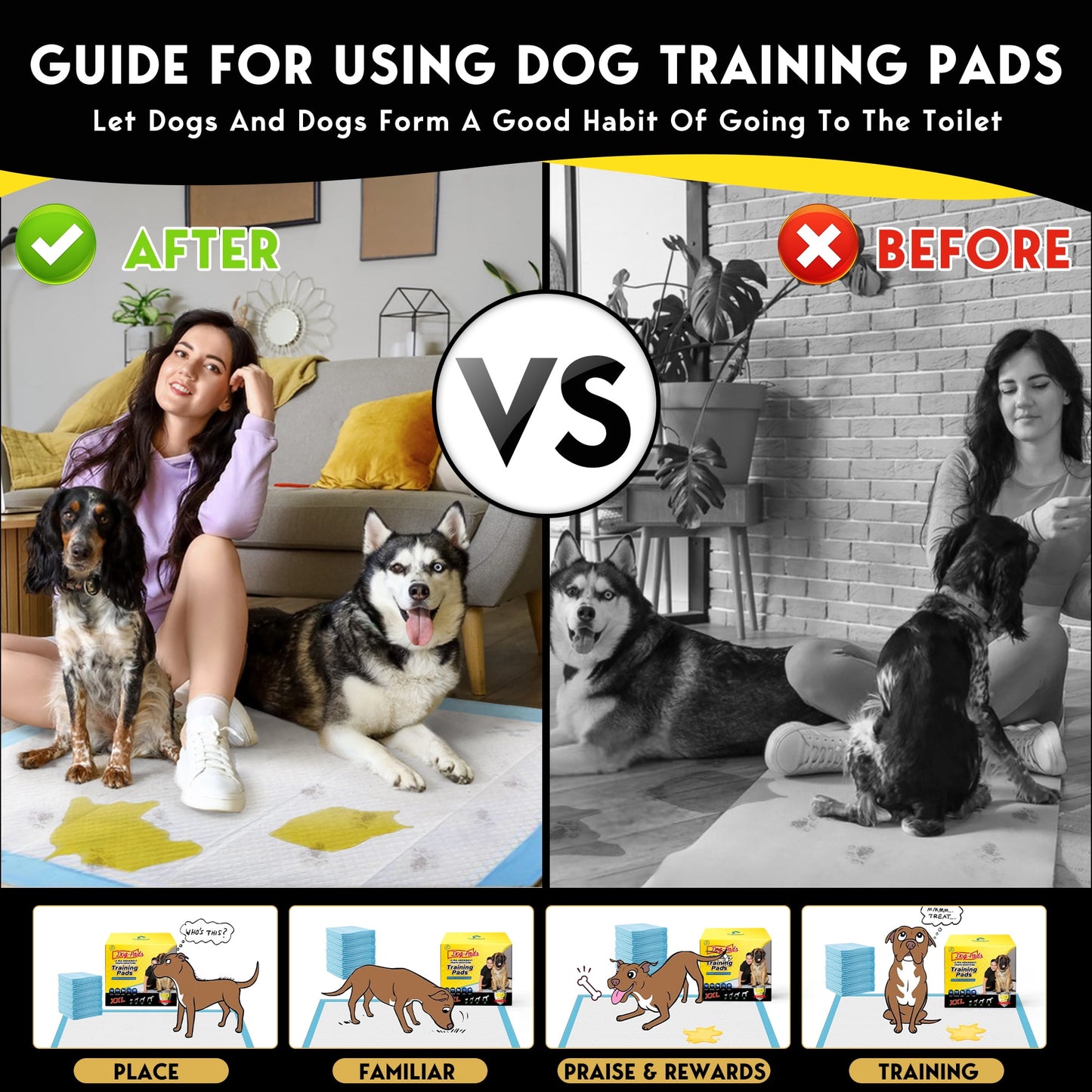 Tolobeve Dog Training Pads, XXL, 30 in x 36 in, 60 Count Disposable Dog Puppy Pee Pads