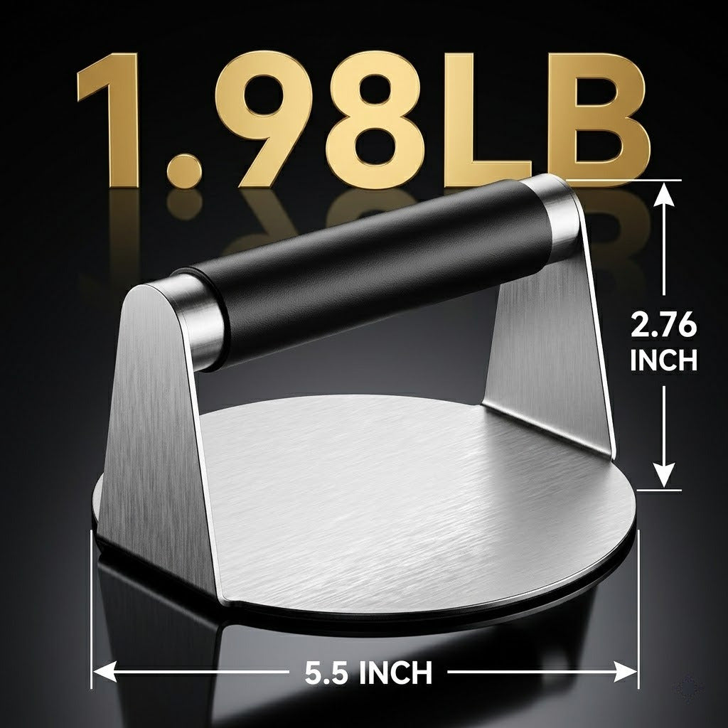 M Buder Burger Press 5.6 Inch - Stainless Steel Burger Smasher Tool, Nonstick Grill Press with Anti-Scald Handle for Griddle, Barbecue, Steak and Sandwich